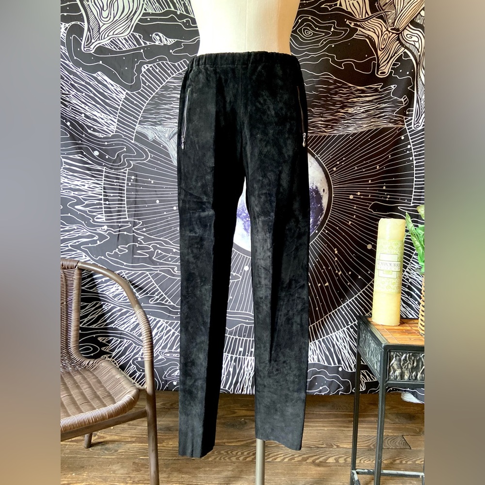 Black Genuine Leather Suede Pants